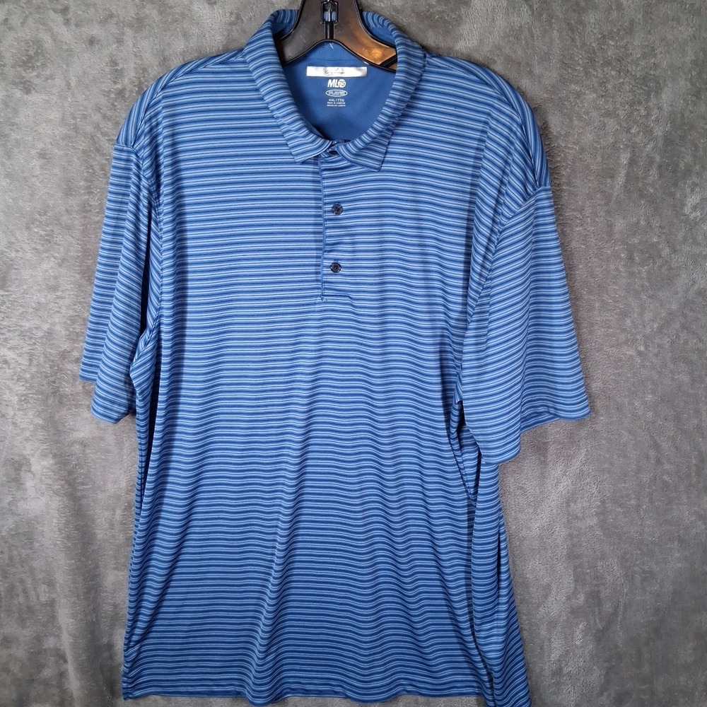 Greg Norman ML75 Play Dry Polo Shirt Men Size 2XL Blue Striped Stretchable